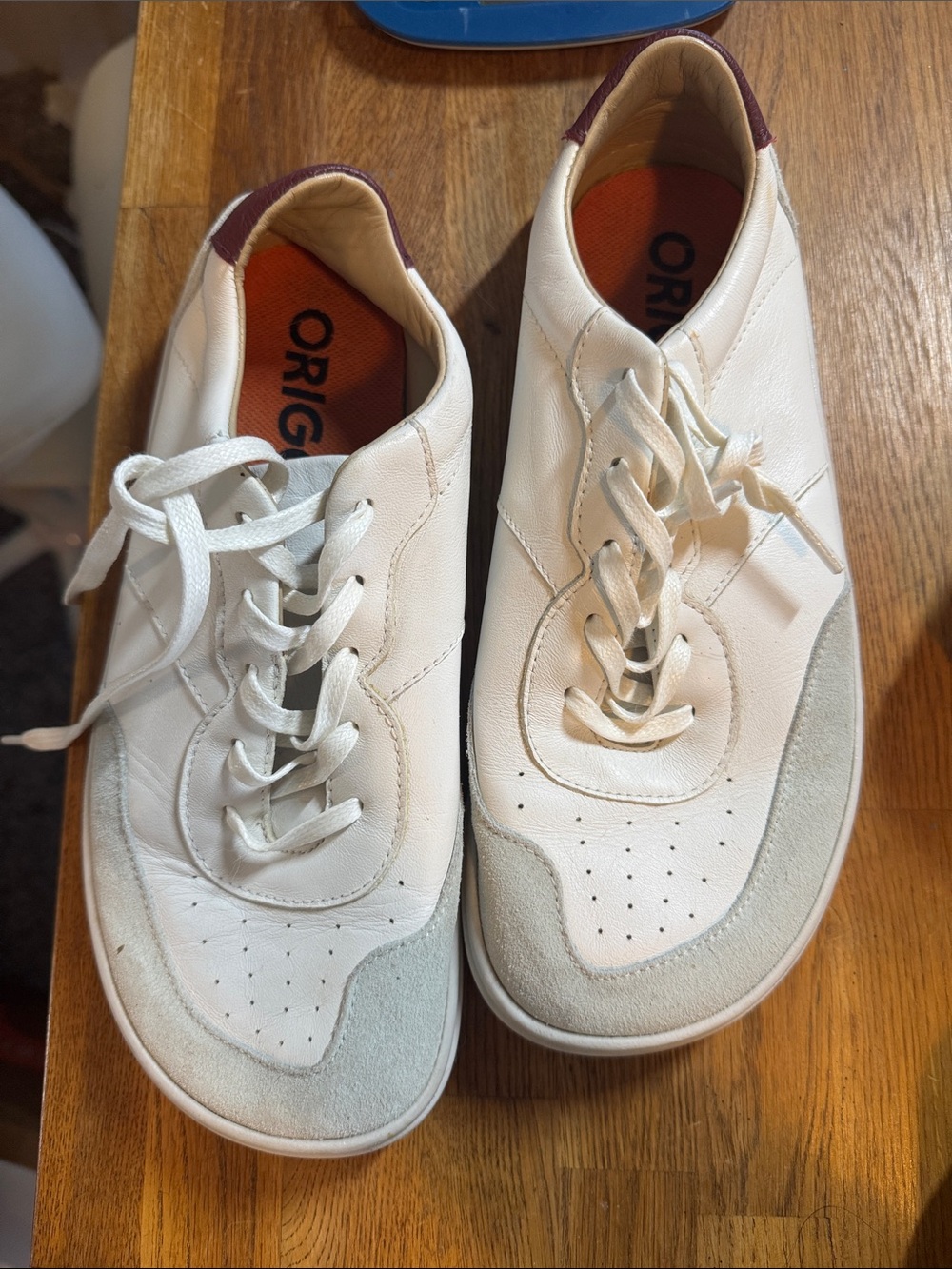 Origo White Leather Sneakers with Light Gray Suede Accents